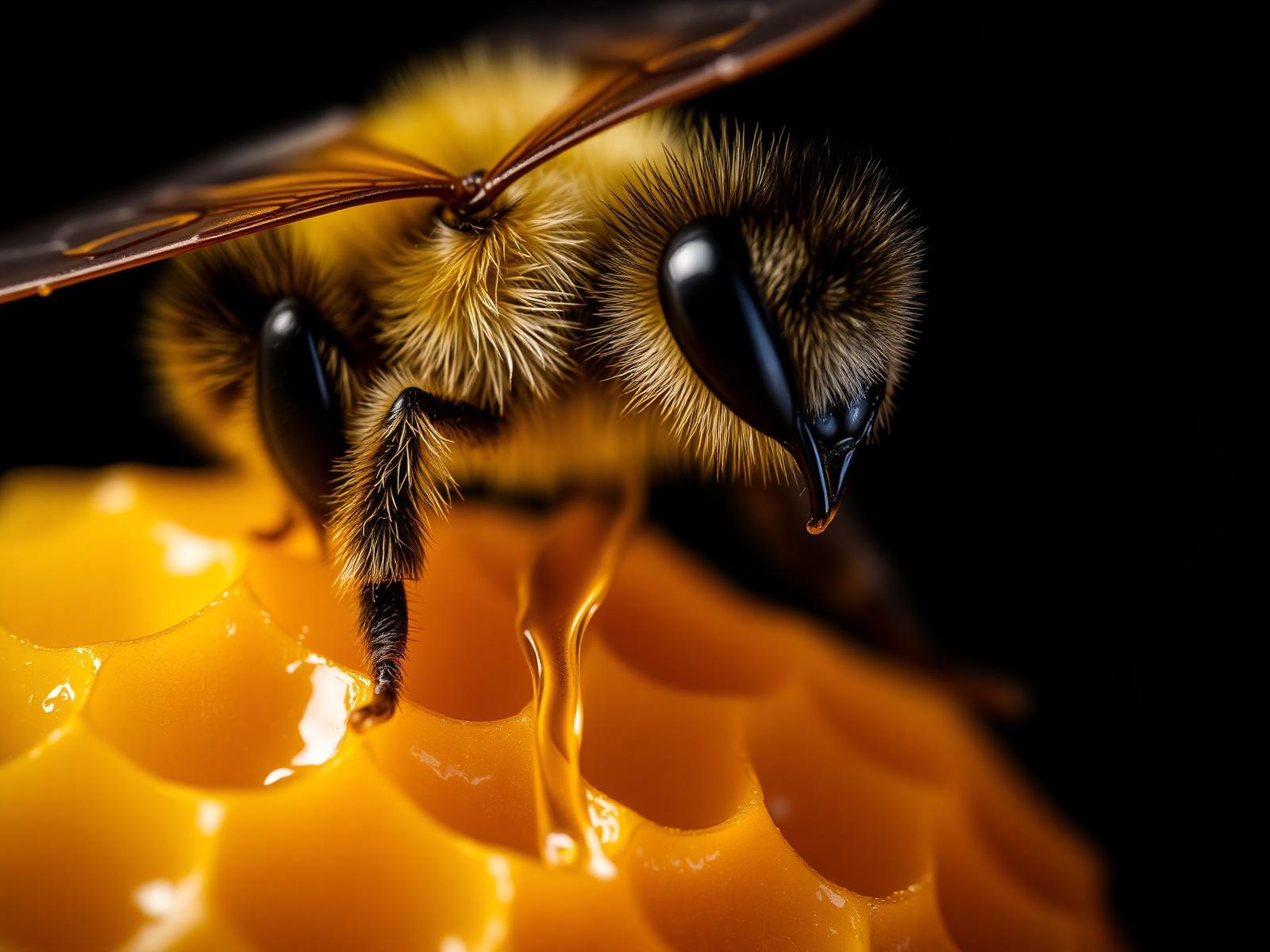 Honeybee on dripping honeycomb